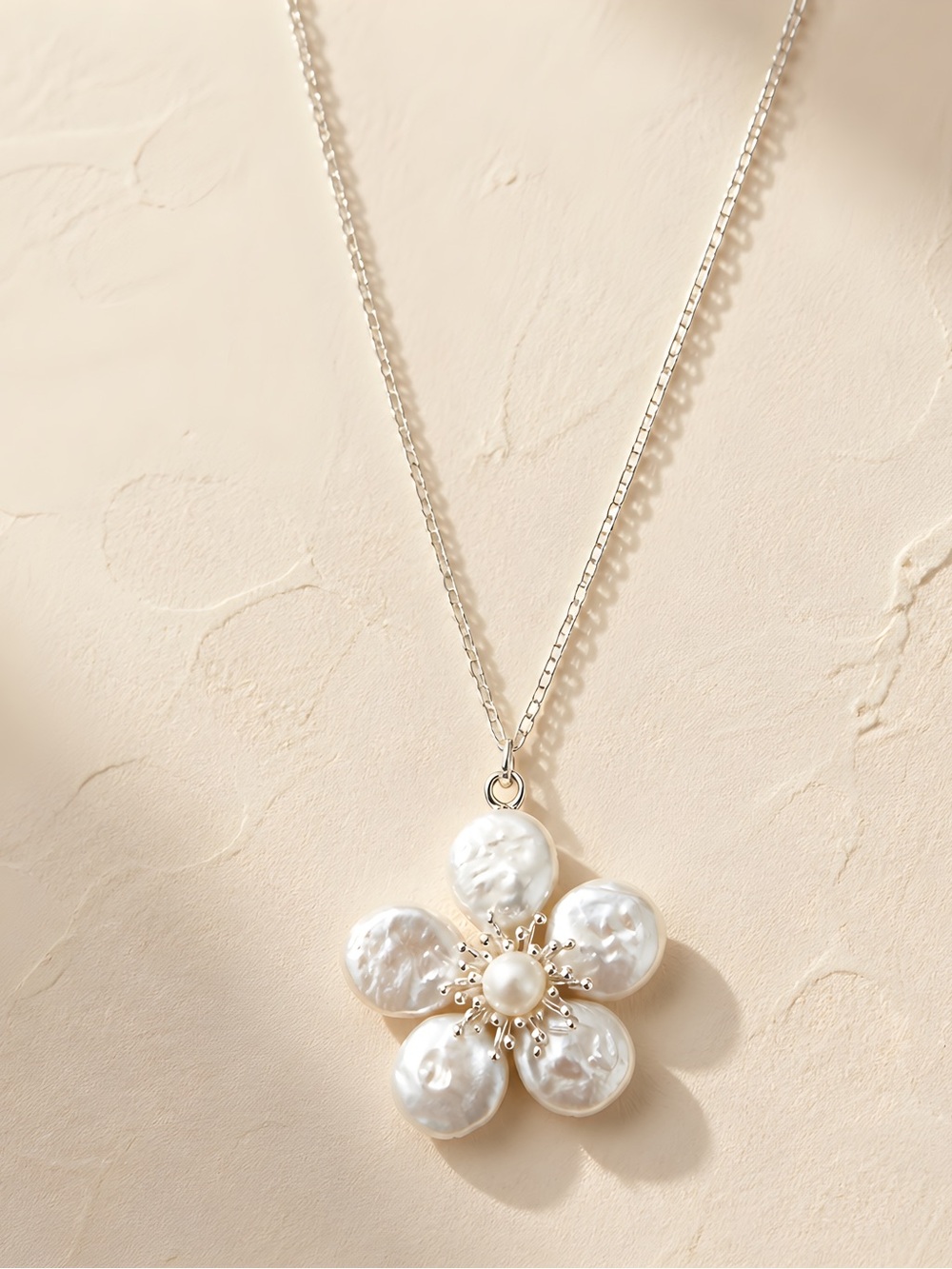 Freshwater Pearl Flower Pendant Necklace - Sterling Silver